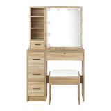 NNEED Dressing Table Stool Set with 10 Bulbs Mirror Wooden