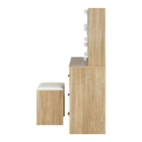 NNEED Dressing Table Stool Set with 10 Bulbs Mirror Wooden