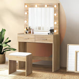 NNEED Dressing Table Stool Set Makeup Mirror 10 LED Bulbs Wooden