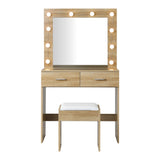 NNEED Dressing Table Stool Set Makeup Mirror 10 LED Bulbs Wooden