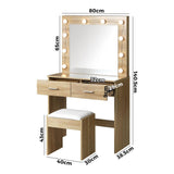 NNEED Dressing Table Stool Set Makeup Mirror 10 LED Bulbs Wooden