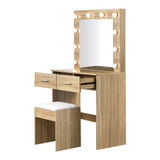 NNEED Dressing Table Stool Set Makeup Mirror 10 LED Bulbs Wooden