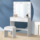 NNEED Dressing Table Stool Set Makeup Mirror 10 LED Bulbs White