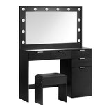 NNEED Dressing Table Stool Set Large Mirror 12 Bulbs Black
