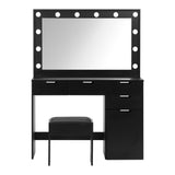 NNEED Dressing Table Stool Set Large Mirror 12 Bulbs Black