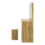 NNEED Dressing Table Stool Set Large Mirror 12 Bulbs Oak