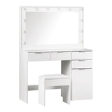 NNEED Dressing Table Stool Set Makeup Large Mirror Dresser 12 LED Bulbs White