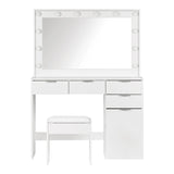 NNEED Dressing Table Stool Set Makeup Large Mirror Dresser 12 LED Bulbs White