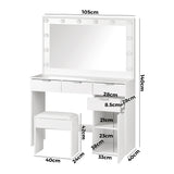 NNEED Dressing Table Stool Set Makeup Large Mirror Dresser 12 LED Bulbs White