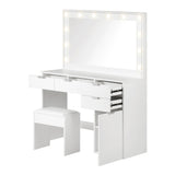 NNEED Dressing Table Stool Set Makeup Large Mirror Dresser 12 LED Bulbs White