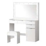NNEED Dressing Table Stool Set Makeup Large Mirror Dresser 12 LED Bulbs White