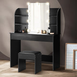 NNEED Dressing Table Stool Set with 10 Bulbs Mirror Black