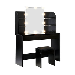 NNEED Dressing Table Stool Set with 10 Bulbs Mirror Black