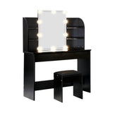NNEED Dressing Table Stool Set with 10 Bulbs Mirror Black