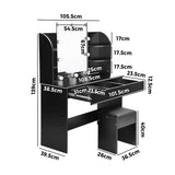 NNEED Dressing Table Stool Set with 10 Bulbs Mirror Black