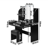 NNEED Dressing Table Stool Set with 10 Bulbs Mirror Black
