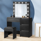 NNEED Dressing Table Stool Set with 12 Bulbs Mirror Black