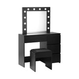 NNEED Dressing Table Stool Set with 12 Bulbs Mirror Black