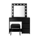 NNEED Dressing Table Stool Set with 12 Bulbs Mirror Black