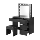 NNEED Dressing Table Stool Set with 12 Bulbs Mirror Black