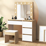 NNEED Dressing Table Stool Set 12 LED Bulbs Mirror Wooden&White