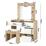 NNEED Dressing Table Stool Set 12 LED Bulbs Mirror Wooden&White
