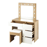 NNEED Dressing Table Stool Set 12 LED Bulbs Mirror Wooden&White