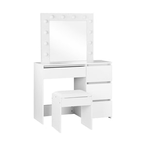 NNEED Dressing Table Stool Set with 12 Bulbs Mirror White