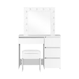 NNEED Dressing Table Stool Set with 12 Bulbs Mirror White