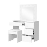 NNEED Dressing Table Stool Set with 12 Bulbs Mirror White