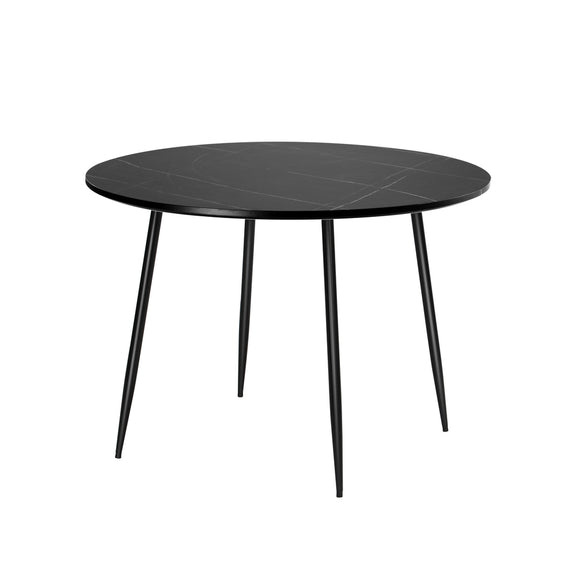NNEED 110cm Dining Table With Marble Effect Round Wooden Black