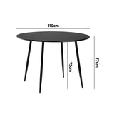 NNEED 110cm Dining Table With Marble Effect Round Wooden Black