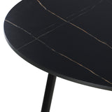NNEED 110cm Dining Table With Marble Effect Round Wooden Black