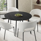 NNEED 110cm Dining Table With Marble Effect Round Wooden Black