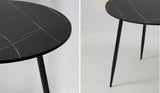 NNEED 110cm Dining Table With Marble Effect Round Wooden Black