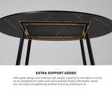 NNEED 110cm Dining Table With Marble Effect Round Wooden Black