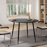 NNEED 110cm Dining Table With Marble Effect Round Wooden Grey&Black