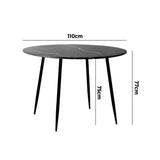 NNEED 110cm Dining Table With Marble Effect Round Wooden Grey&Black