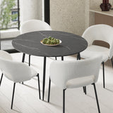 NNEED 110cm Dining Table With Marble Effect Round Wooden Grey&Black