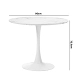 NNEED 90cm Dining Table Marble Tulip Shape White
