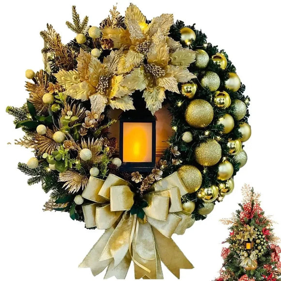 NNEOBA Christmas Wreath with Lantern and Large Bow