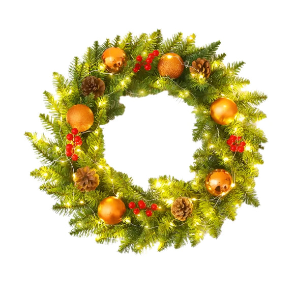 NNEOBA LED Christmas Wreath with Pine Cones & Berries