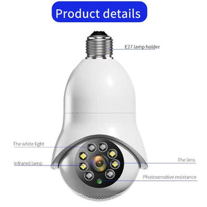 2.0Mp Wifi Light Bulb Camera With Motion Detection And Night Vision - Dual Light Source White-1915197118990127105