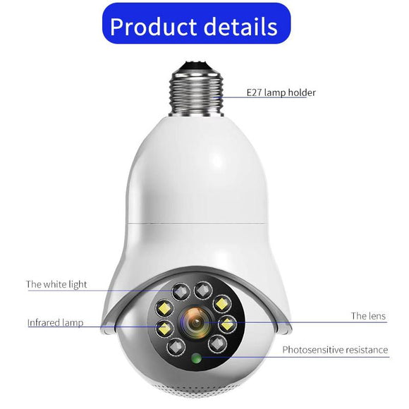 2.0Mp Wifi Light Bulb Camera With Motion Detection And Night Vision - Dual Light Source White-1915197118990127105