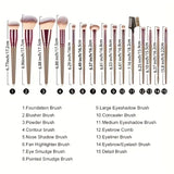 NNETM Professional 15-Piece Pro Brush Set for Flawless Makeup Artistry