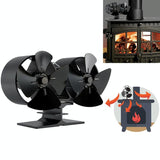 8-Blade Double Head Heat Powered Stove Fan - Aluminum-1915197037079564294