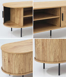NNEED Entertainment Unit 180cm Tambour Sliding Doors Oak