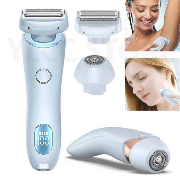 NNEOBA 2-in-1 Electric Razor for Women Painless Bikini Trimmer & Hair Remover Blue