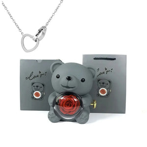 NNEOBA Eternal Rose Teddy Bear Gift Box with Necklace (Gray Silver)