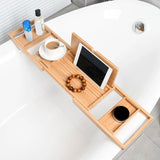 NNEOBA Expandable Wooden Bathtub Caddy Tray with Storage